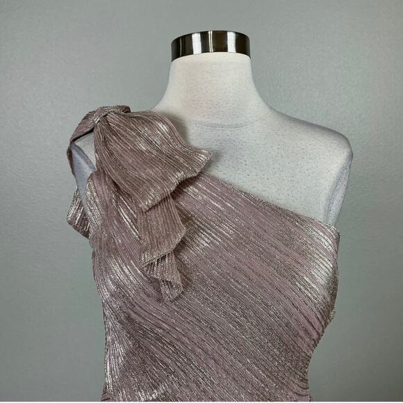 One Shoulder Mini Sheath Cocktail Dress Size 8 Pink and Sparkly Gold by AQUA - Picture 7 of 13